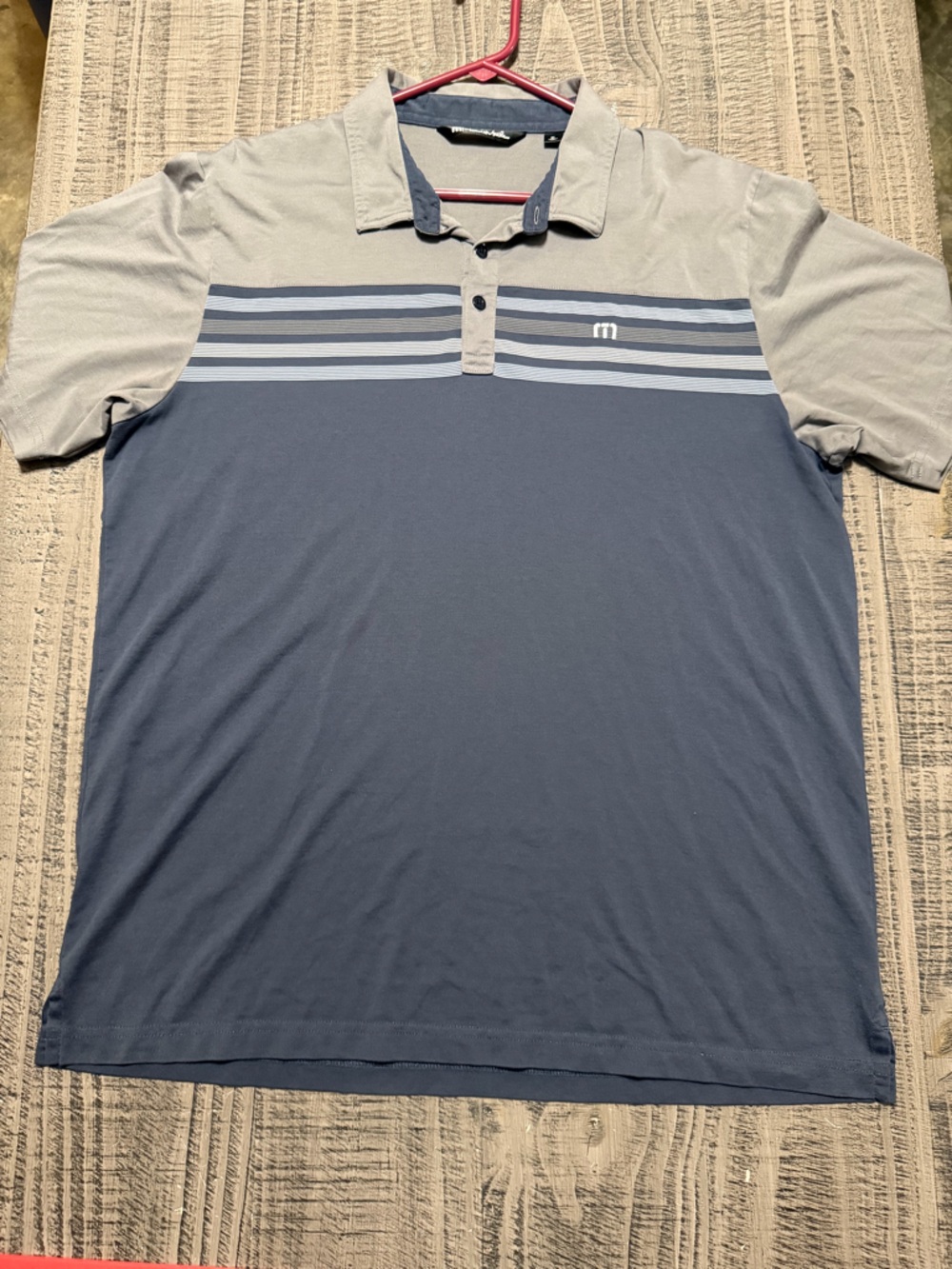 Travis Mathew Two-Tone Collar Polo in Gray and Navy